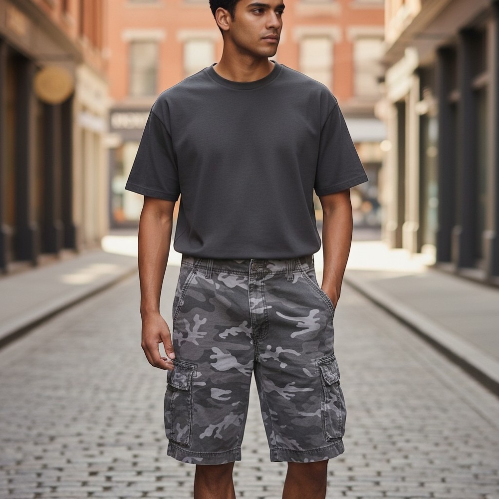 Levi's Cargo Shorts Mens 32 Grey Camo Cotton Multi-Pocket Utility Casual